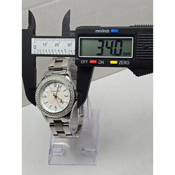Michael Kors MK54C1 Silver Crystal Bezel White Dial Date Quartz New Battery - Picture 5 of 12